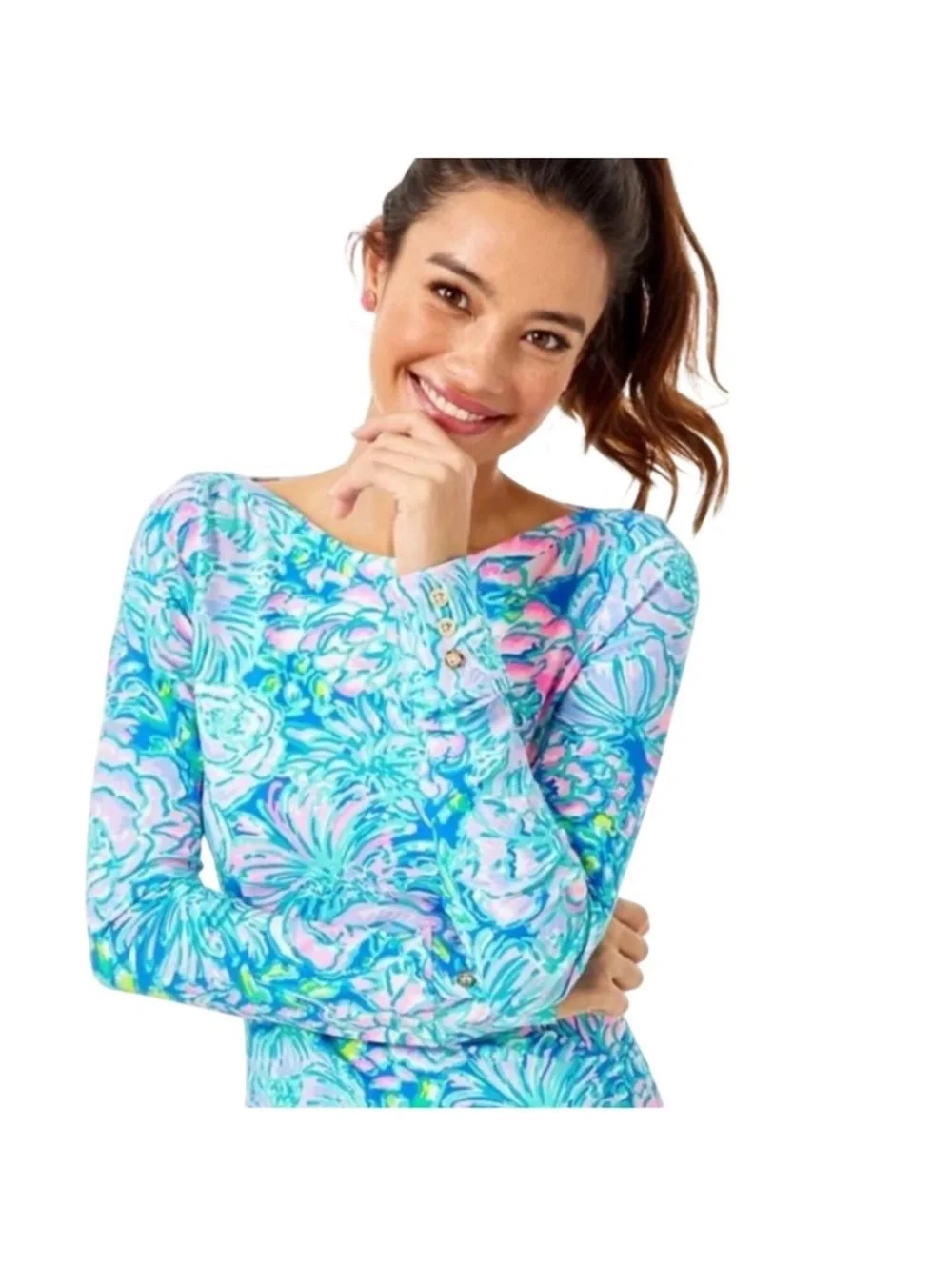 Lilly Pulitzer Aleah Top Full Bloom floral Shirt Long sleeve Sz S NEW